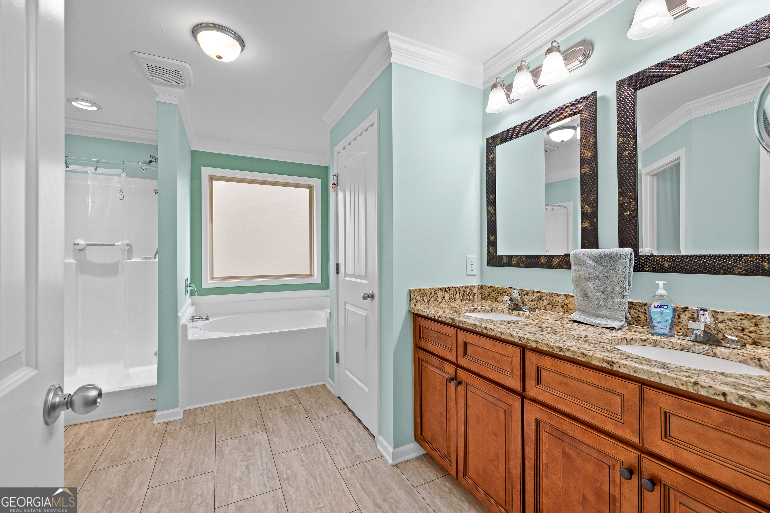 4 Buttonbush Court Newnan, GA 30265 - Photo 23 of 40 a bathroom with a granite countertop sink mirror and