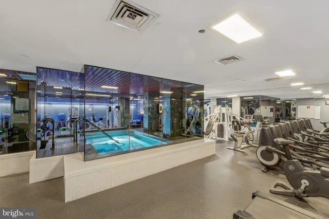 a view of a room with gym equipment