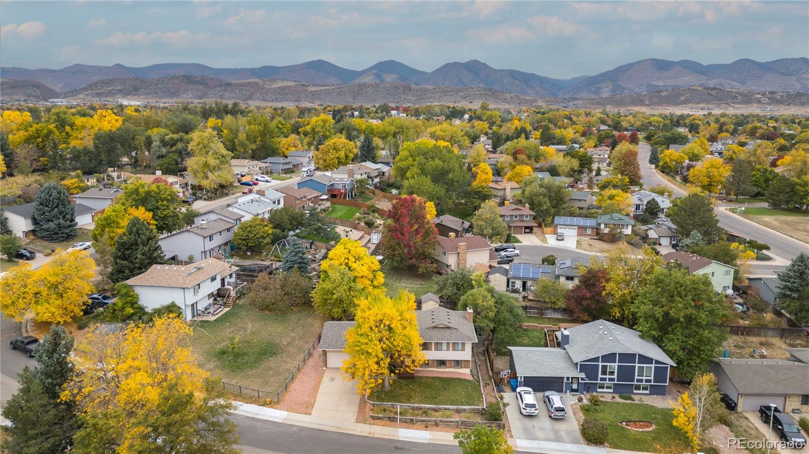 11841 West Dumbarton Drive Morrison, CO 80465 - Photo 33 of 45 an aerial view of residential house with an outdoor space and mountain view