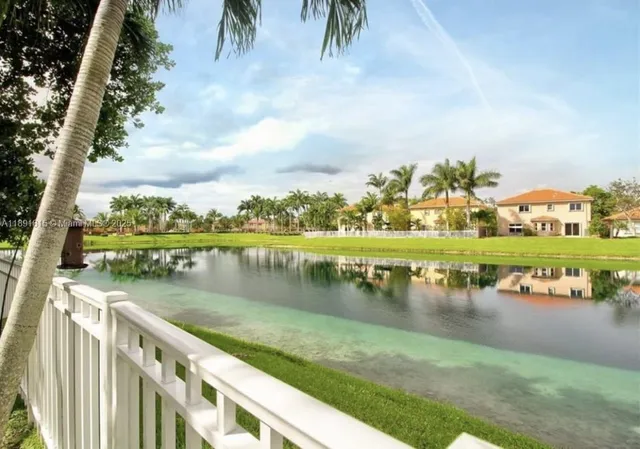 a view of a lake with outdoor space