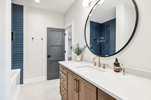 an aerial view of a house with a outdoor space