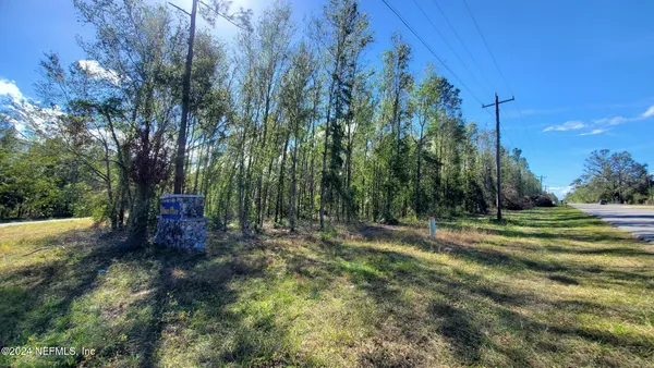 a view of outdoor space with trees all around