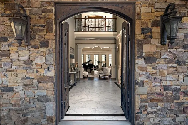 a view of living room with a fireplace