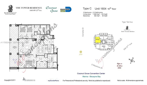 $10,500 | 3400 Southwest 27th Avenue, Unit 1604, Coconut Grove, FL 33133