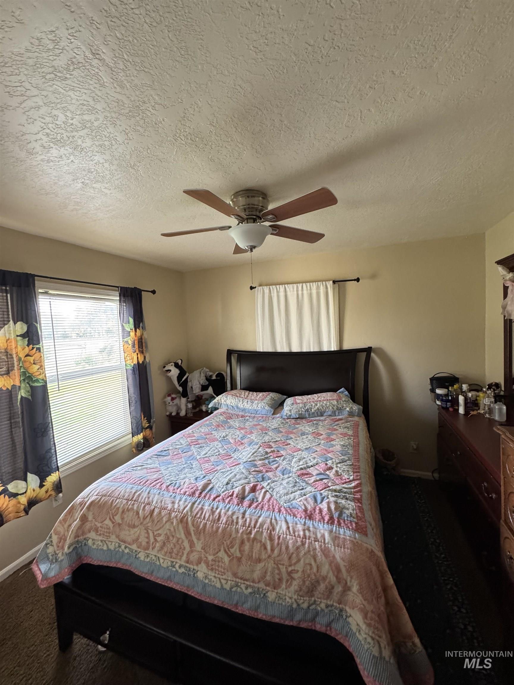 9101 South Powerline Road Nampa, ID 83686 - Photo 10 of 12 Carpeted bedroom featuring a textured ceiling and a ceiling fan