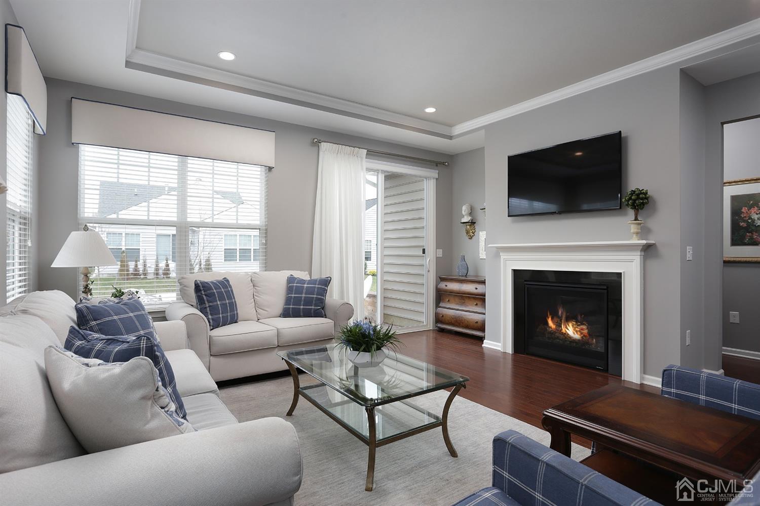 28 Harvest Ridge Road Howell, NJ 07731 - Photo 6 of 27 A view of the fireplace and sliding glass door that leads to the patio.