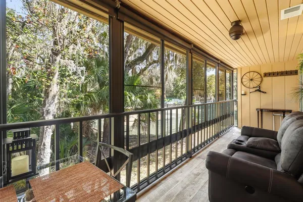 a balcony with furniture