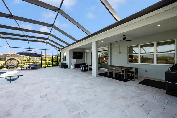 a view of a lake with a outdoor space