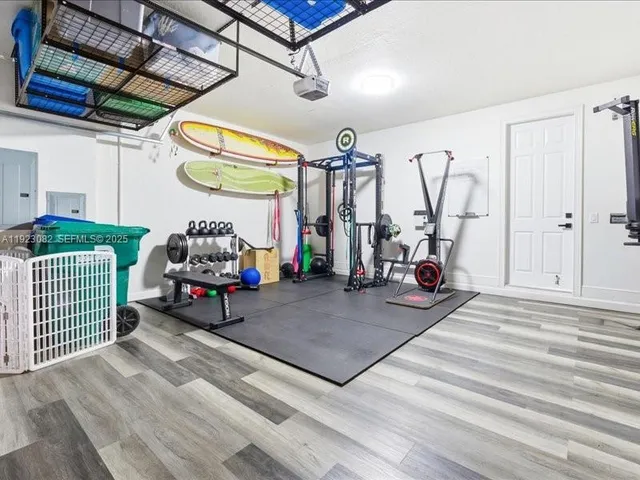 a view of a room with gym equipment