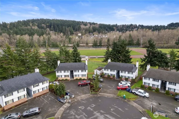 a view of lake from a city