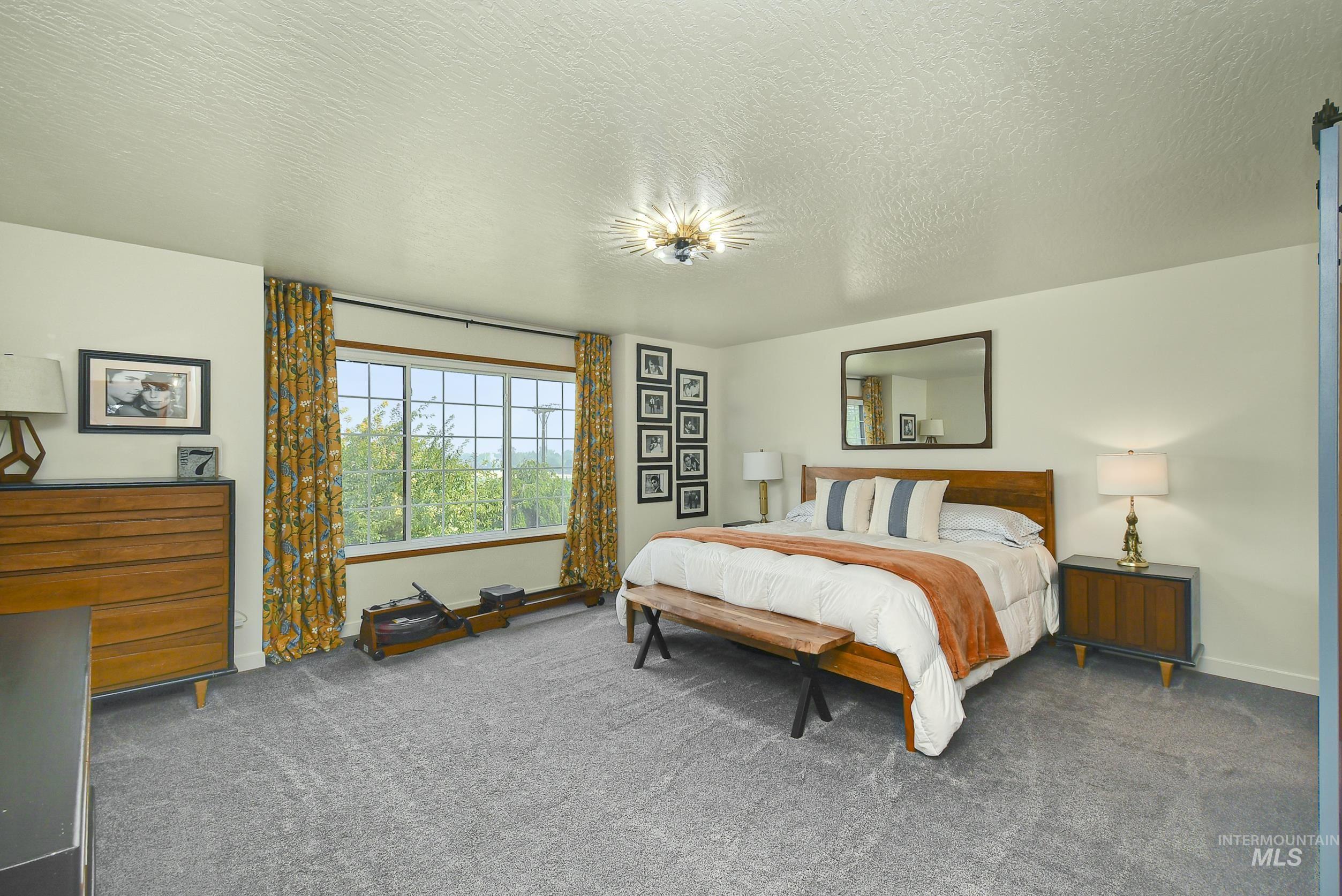 127 Ruth Lane Nampa, ID 83686 - Photo 25 of 49 Spacious room featuring light-toned walls, textured ceiling, a contemporary ceiling light fixture, and plush gray carpeting