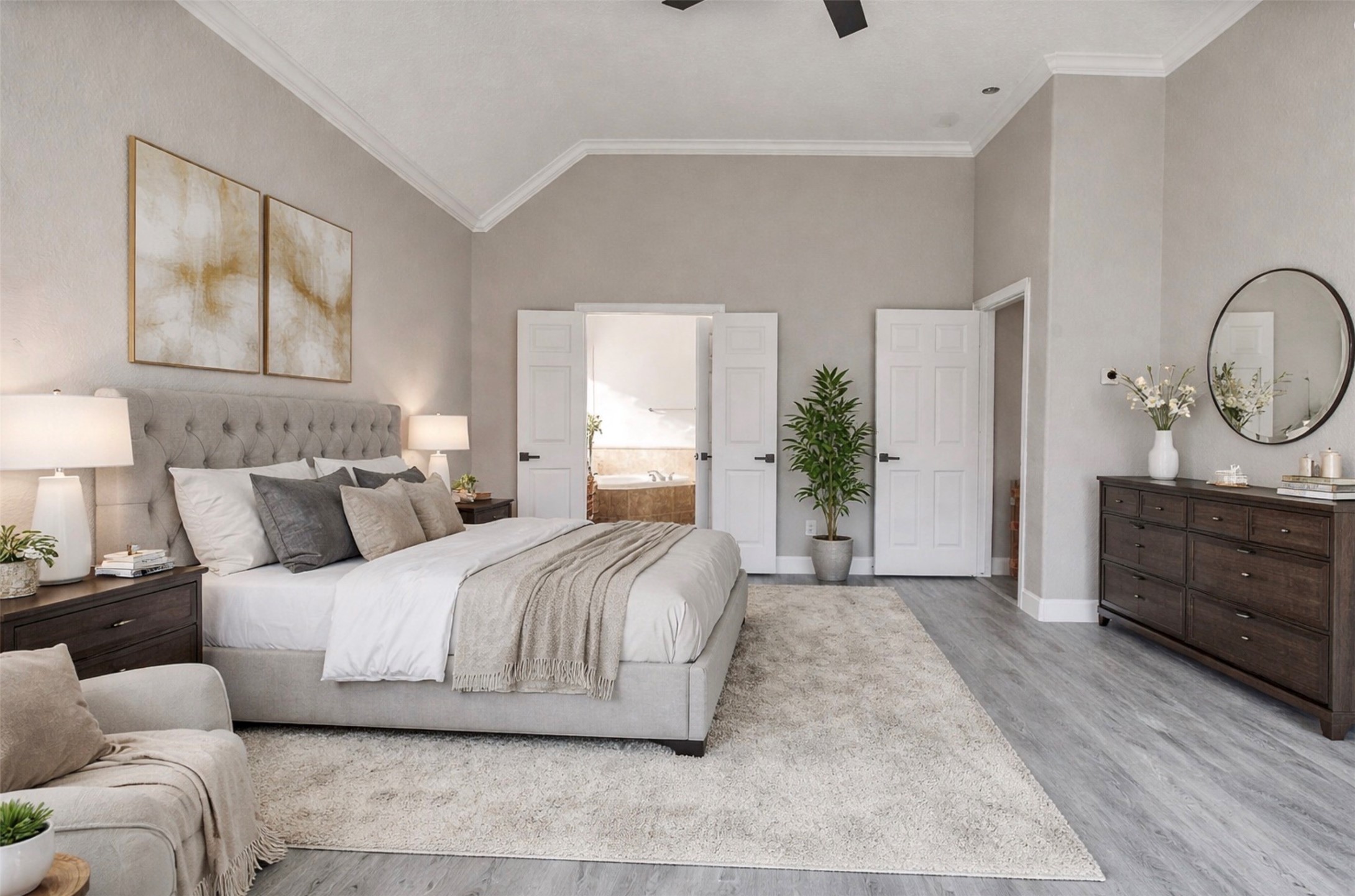 7218 Spring Meadow Lane Katy, TX 77494 - Photo 15 of 30 a bedroom with a bed a mirror and lamp