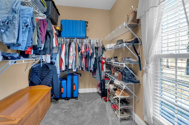 a view of a big room with closet and windows