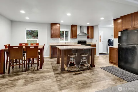 a view of a dining area with furniture