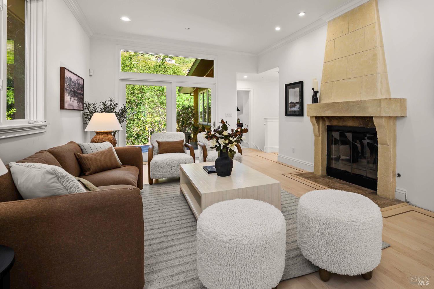 33 Acorn Way Kentfield, CA 94904 - Photo 22 of 58 a living room with fireplace furniture and a large window