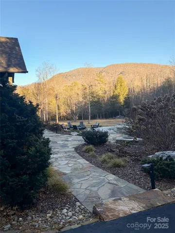 a view of a balcony with mountain view