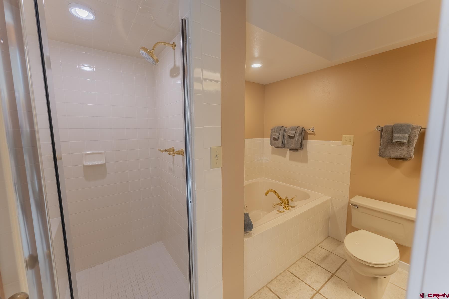 11 Hunter Hill Road, Unit 307 Crested Butte, CO 81225 - Photo 21 of 34 a bathroom with a granite countertop bathtub shower sink vanity and toilet