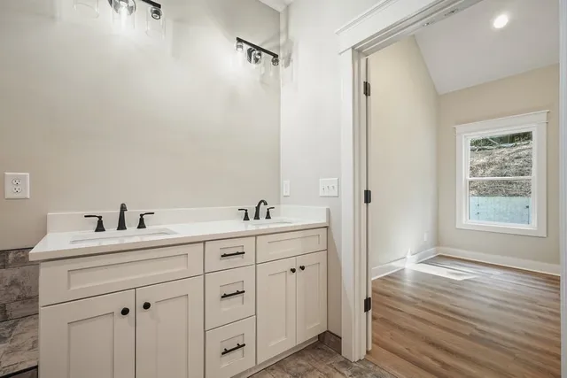 a bathroom with a bathtub