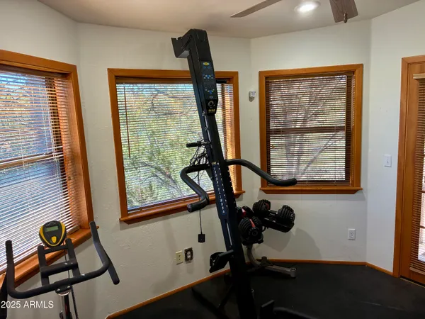 a view of a room with gym equipment