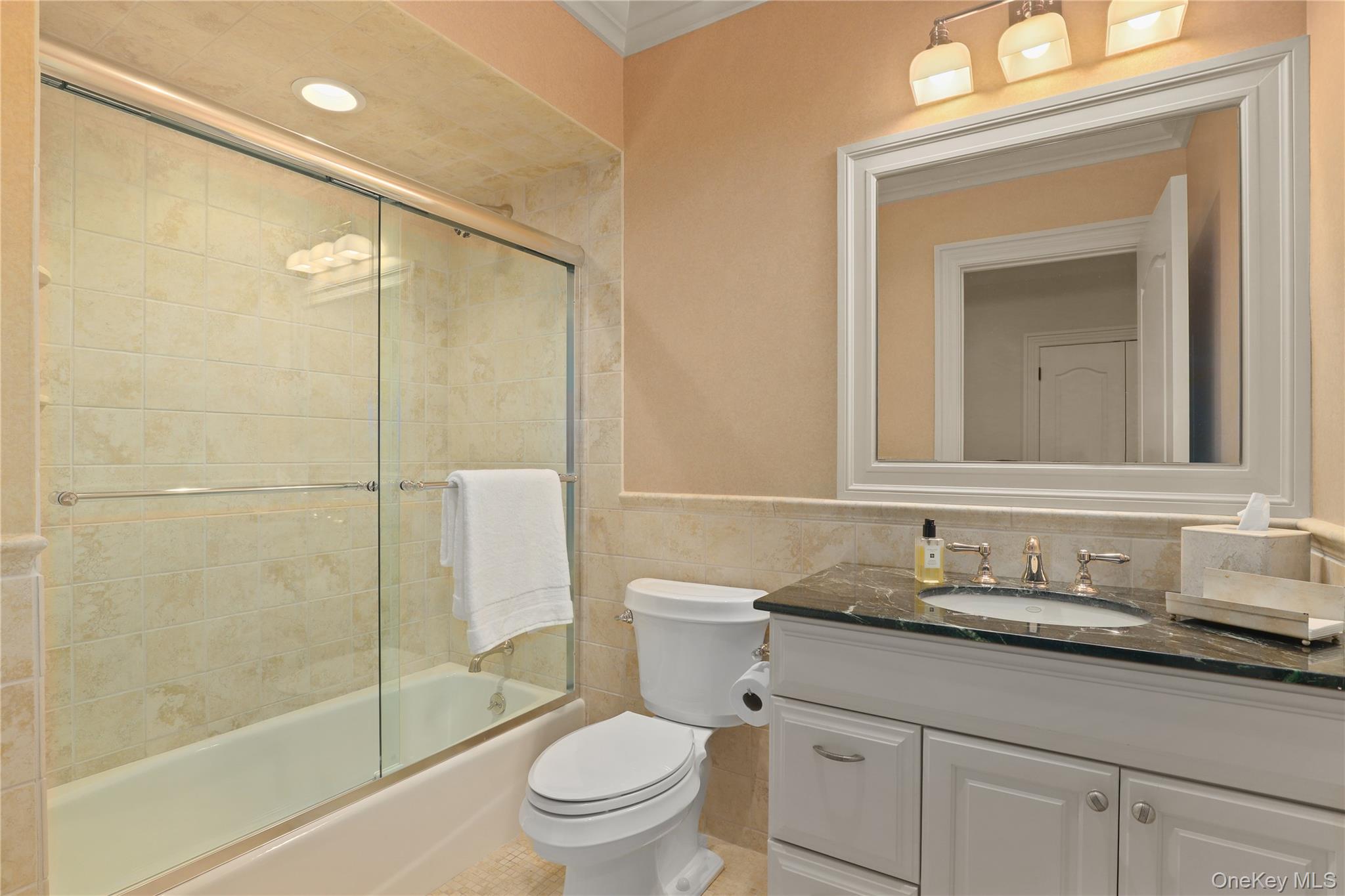 3 Brook View Lane Rye, NY 10580 - Photo 42 of 49 a bathroom with a granite countertop sink toilet and shower