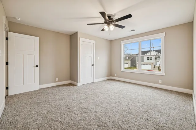 a view of a room with racks on the wall