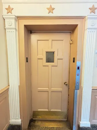 a view of a wooden door