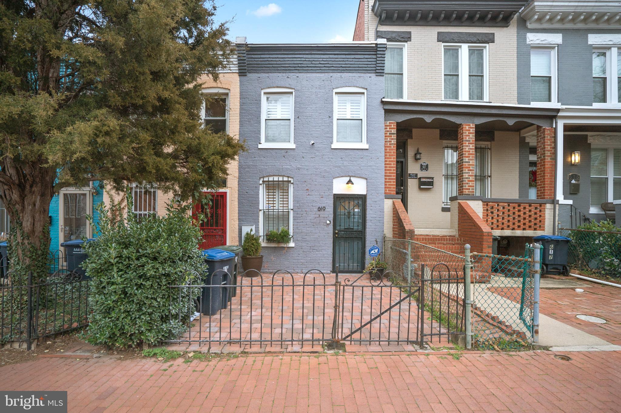 front view of a house with a patio