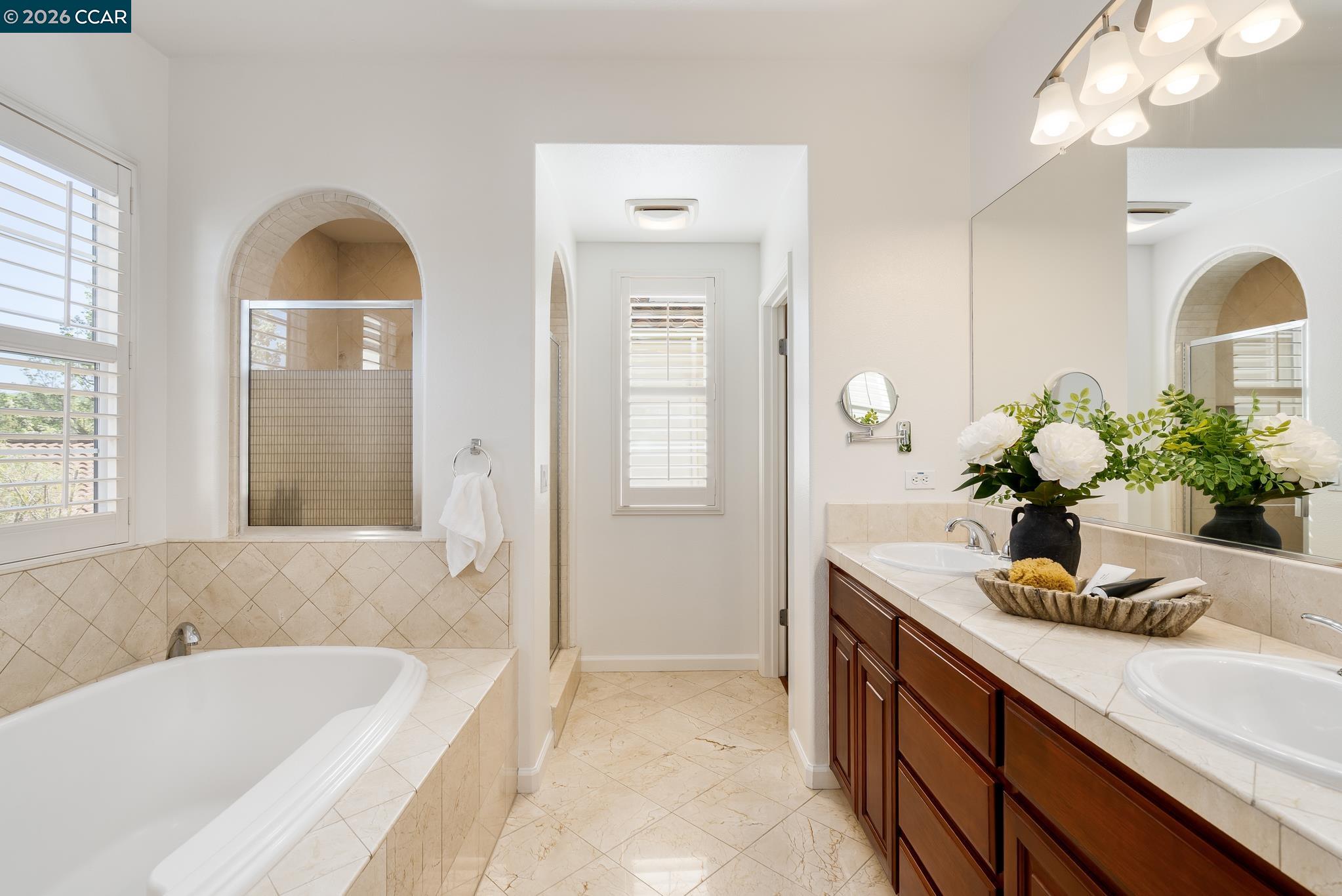 2359 Magnolia Bridge Drive San Ramon, CA 94582 - Photo 19 of 44 a bathroom with a tub sink and mirror