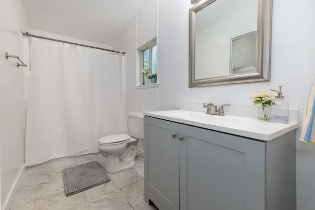 a bathroom with a sink toilet and vanity