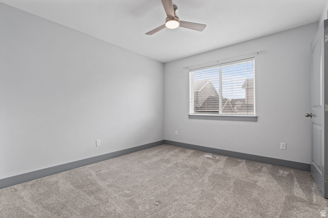 7822 North Copperbend Road Eagle Mountain, UT 84005 - Photo 29 of 46 Recessed lighting, ceiling fan with integrated lighting, window with blinds, light gray wall paint, and gray carpeting