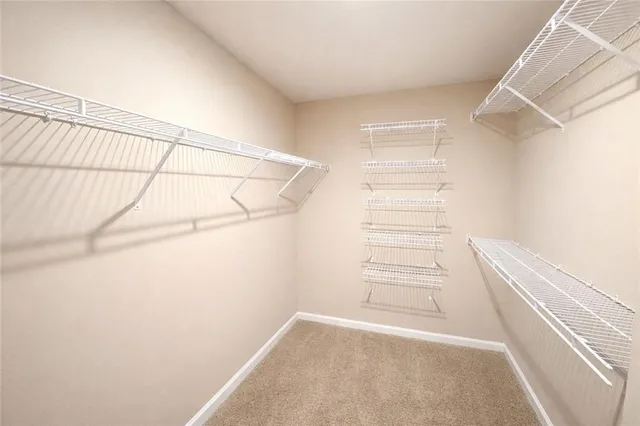 a view of walk in closet with empty racks