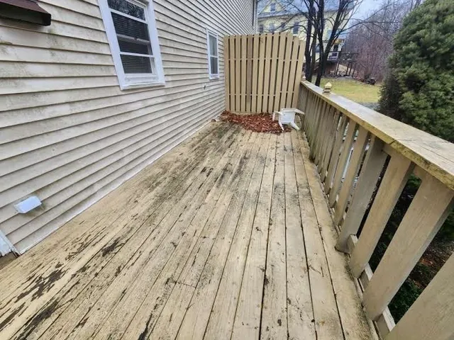 a view of wooden balcony