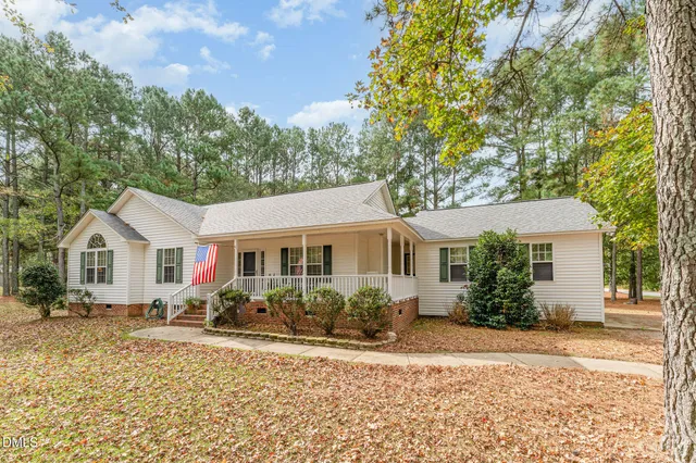 front view of a house with a patio
