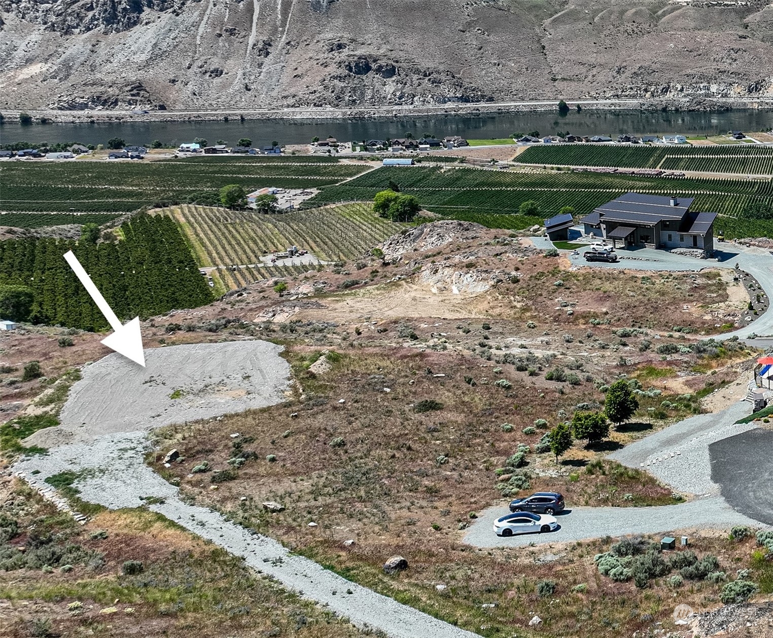 a view of a lake with beach
