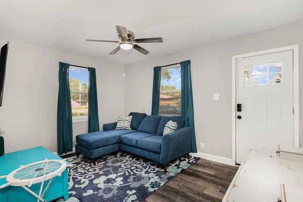 a living room with furniture