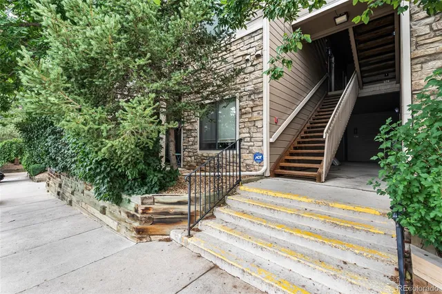 a view of stairs and garden