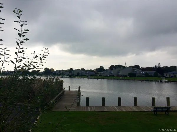 a view of a lake with houses in the back