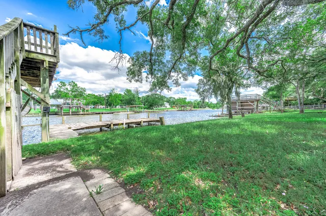 a view of a garden with an outdoor space