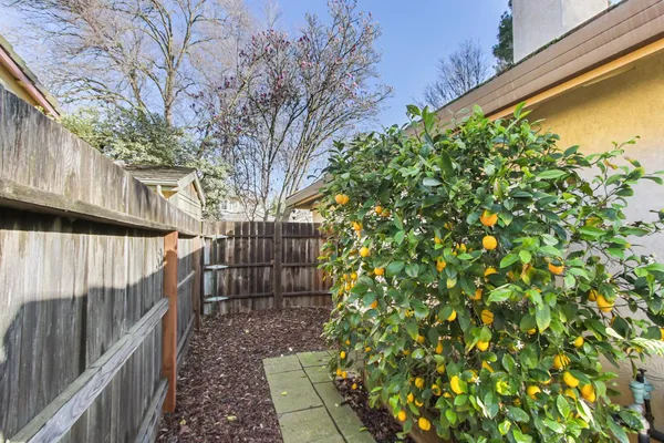 a view of a swimming pool with a backyard and garden