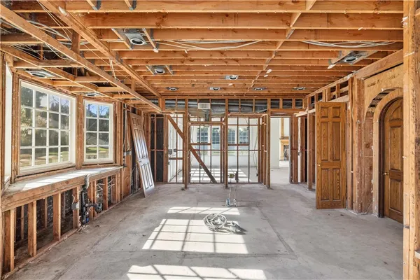 a view of a room with windows