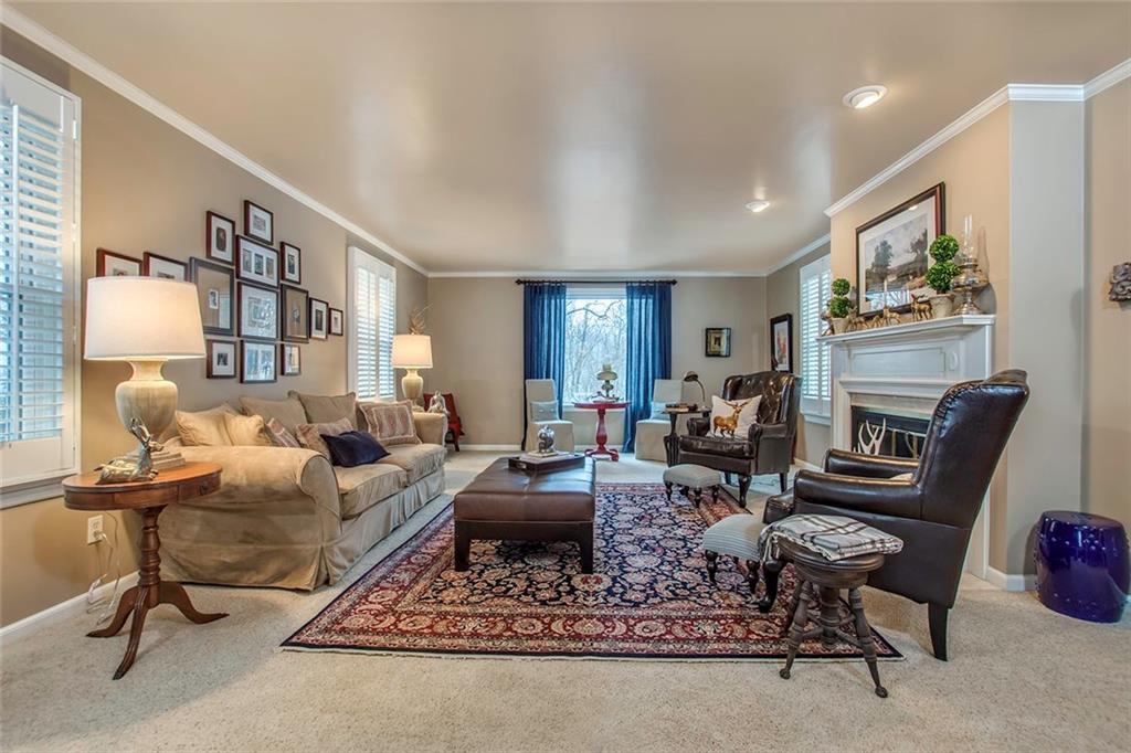 149 Backbone Road Sewickley, PA 15143 - Photo 4 of 25 Living Room with Crown Molding, Spotlights and a Gorgeous Fireplace for Those Cooler Months