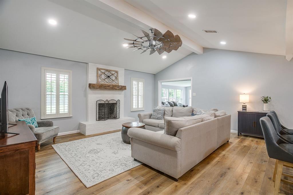 408 Jeri Ridge Road Willow Park, TX 76087 - Photo 5 of 38 Living area featuring vaulted ceilings with exposed beam accents and recessed lighting