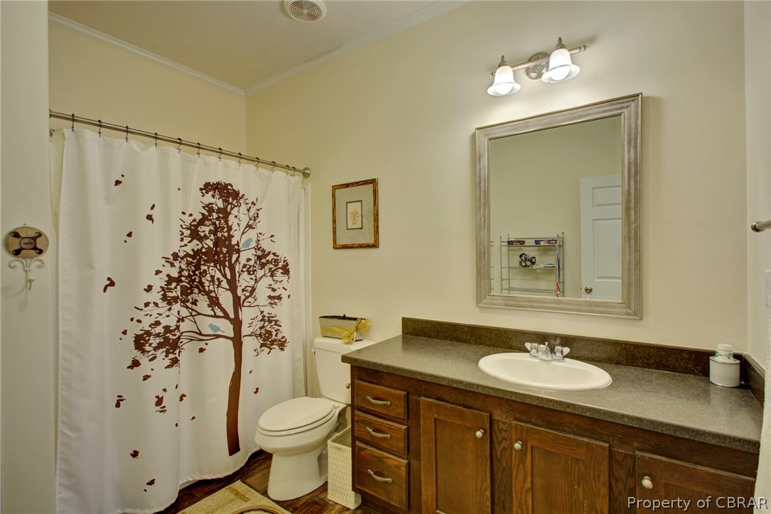 1496 Elsom Mascot Road Mattaponi, VA 23110 - Photo 25 of 33 a bathroom with a granite countertop sink toilet and shower