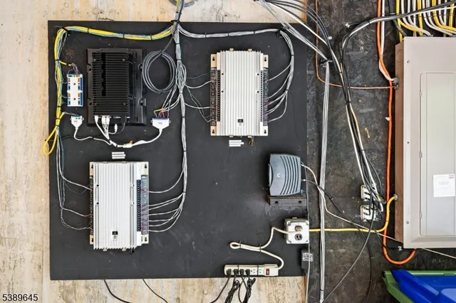 a view of a room with wooden walls