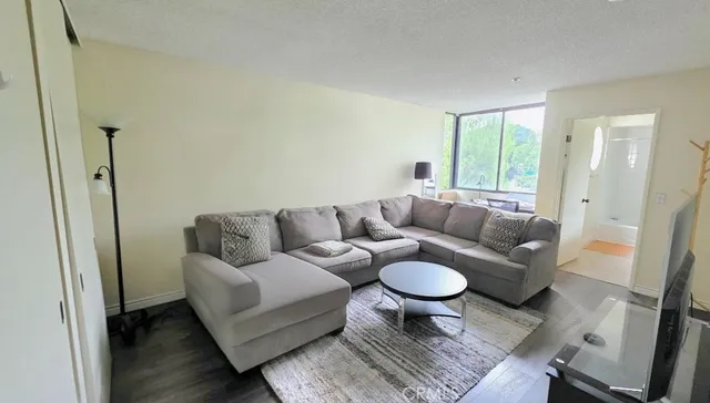 a living room with furniture and a rug