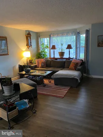 a living room with furniture and a lamp
