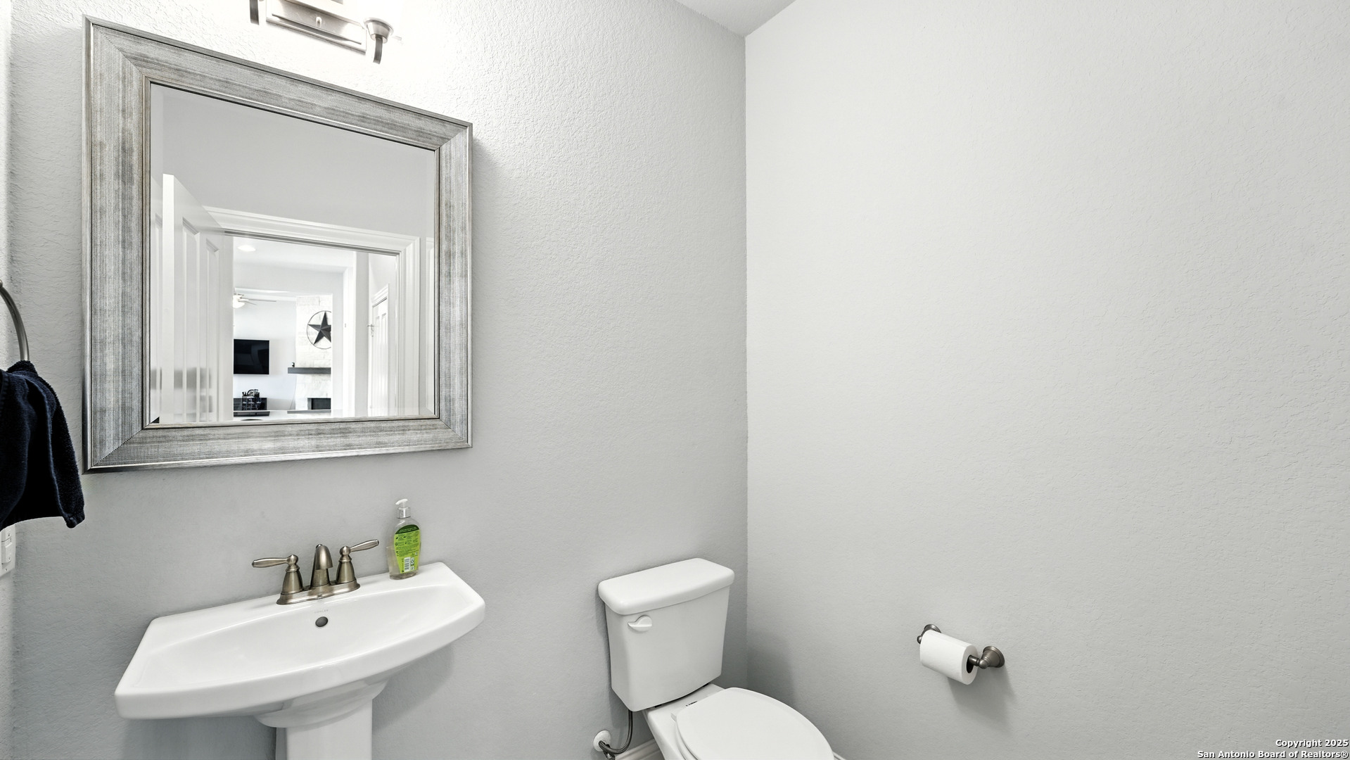 179 Prairie Dawn Spring Branch, TX 78070 - Photo 17 of 45 a bathroom with a toilet a sink and mirror