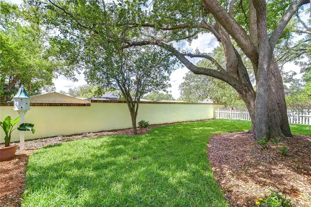 a view of a garden with a lake view