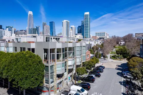 a view of a city with tall buildings