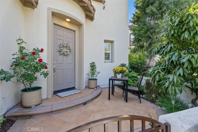a potted plant sitting in front of a house